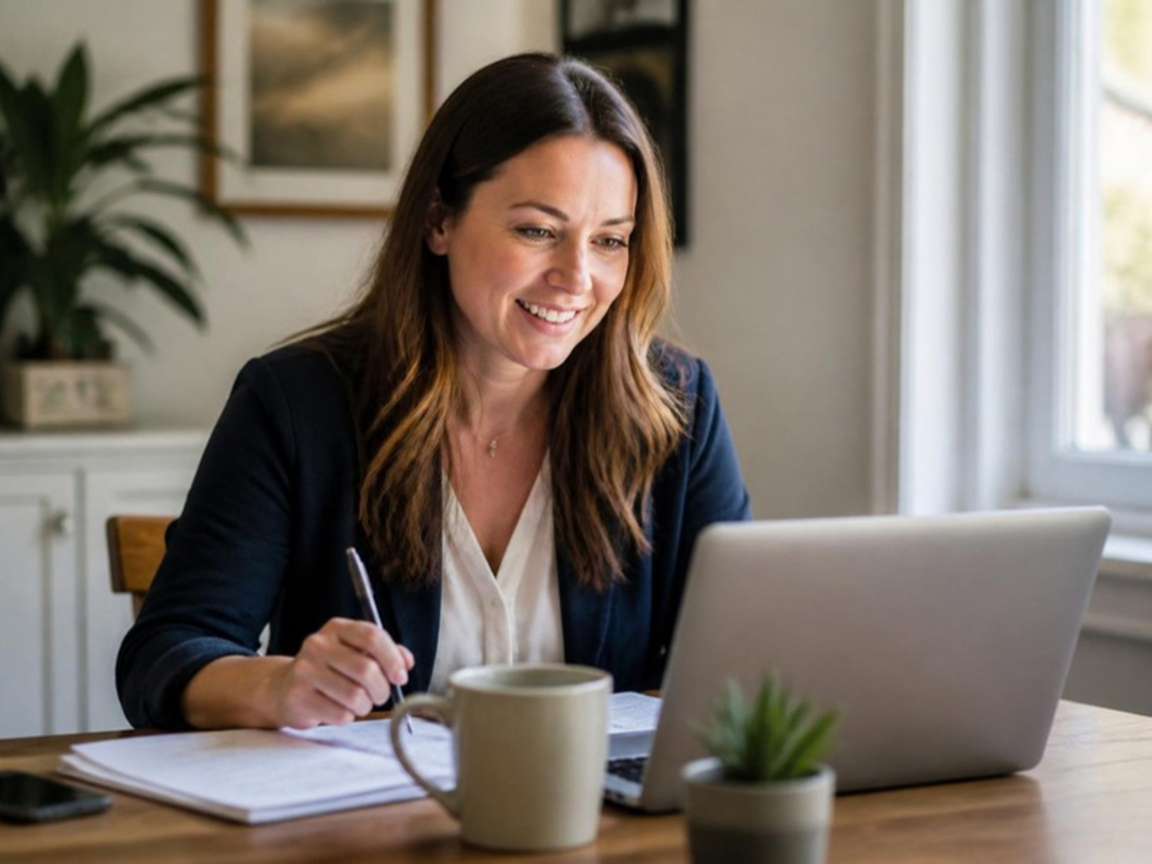 An advisor at a laptop in natural light